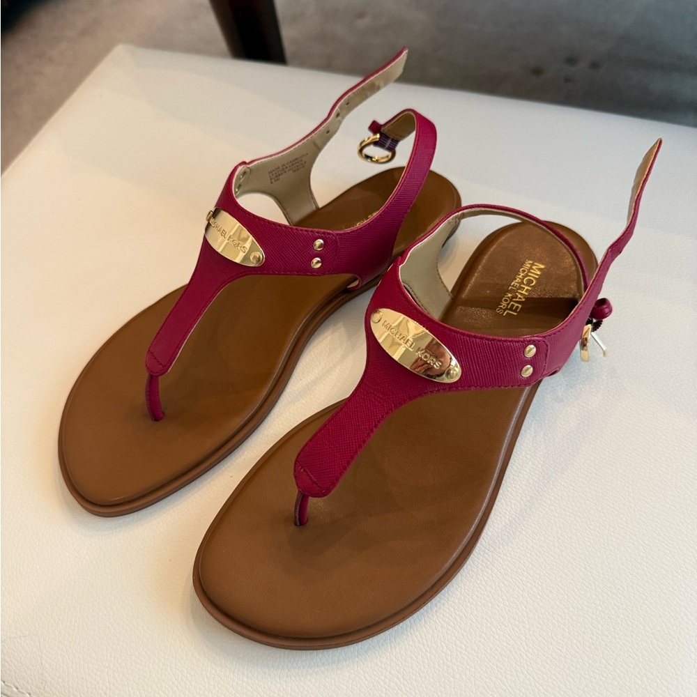 Michael Kors Pink and Brown Sandals with Gold Accents